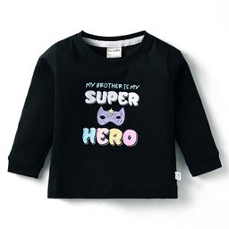 CUCUMBER Sinker Knit Full Sleeves T-Shirt with My Brother is my Super Hero Text Print - Black-image-70