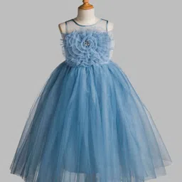 Toy Balloon Kids Net Woven Sleeveless Floral Applique Detailed & Beaded Gown - Grey-picture-24