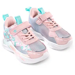 Cute Walk by Babyhug Velcro Closure Sneaker Shoes With Lace Detailing & Splash Print - Pink image 2