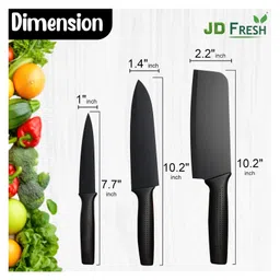 JD FRESH 3 PC Stainless Steel Kitchen Knife Set with Protective Covers For Chopping Vegetables & Fruits (Black) image 2