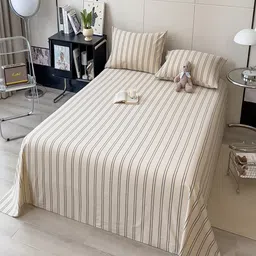 JC HOME Off White & Grey Striped Cotton 220 TC King Size Bedsheet Set 2.0 m x 2.20 m image 2