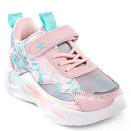 Cute Walk by Babyhug Velcro Closure Sneaker Shoes With Lace Detailing & Splash Print - Pink image 3