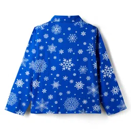 Pine Kids Single Jersey Knit Full Sleeves Co-ord Night Suit with Snowflake Print - Royal Blue image 3