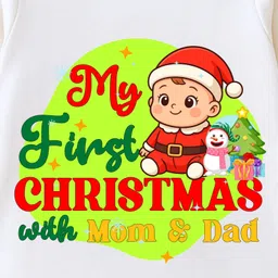 The Peppy Tend 100% Cotton Knit Christmas Theme Full Sleeves My First Christmas With Mom & Dad Text Printed Romper - White image 5