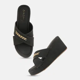 Mast & Harbour Women Open Toe Wedge Sandals with Buckle image 4