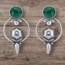 Anouk Silver Plated Artificial Beaded Geometric Shaped Drop Earrings-picture-25