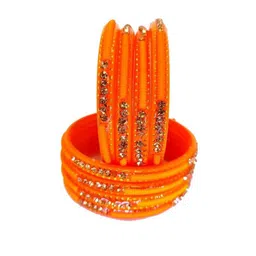 Qufrozy Set Of 8 Orange Glass Artificial Stones Bangle-picture-32