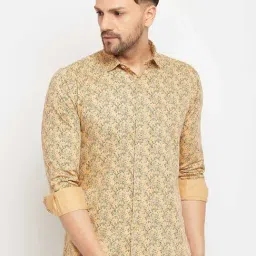 Duke Mustard Cotton Slim Fit Printed Shirt-image-12