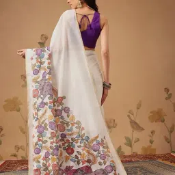 Silk Land Off White Cotton Blend Printed Saree image 2