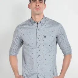 Arrow Sport Grey Cotton Slim Fit Printed Shirt-image-25