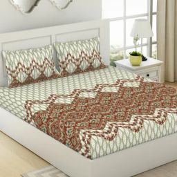 Spaces Ikkat Chevron Orange 144 TC Cotton King Bedsheet with 2 Pillow Covers-image-48