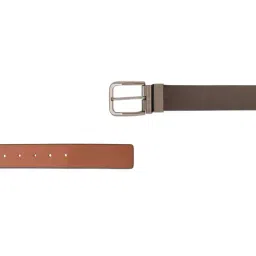 United Colors of Benetton Chocolate & Tan Elkin Printed Leather Reversible Belt image 4