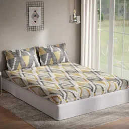 DDecor Plaza Geometric Yellow Cotton 144 TC Double Bedsheet With 2 Pillow Covers-image-61