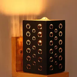 SOMIL Black & Brown 3 Pieces Textured Wooden Rectangle Shaped Wall & Ceiling Lamp Combo image 2