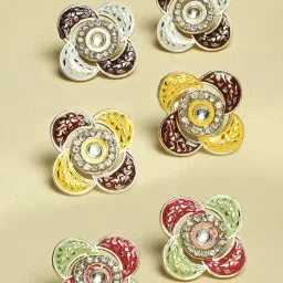 Oomph Meenakari Ethnic Floral Design With Kundan Multicolor Stud Earrings - Set of 3-picture-14
