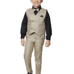 Pro-Ethic Style Developer Kids Beige & Black Solid Full Sleeves Shirt, Waistcoat, Pants with Bow-picture-21