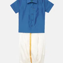 Thangamagan Boys Blue Solid Panjagajam & Shirt Set image 1