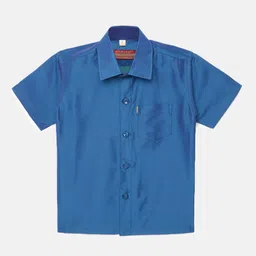 Thangamagan Boys Blue Solid Panjagajam & Shirt Set image 2