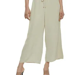 PATRORNA Off White Cotton Blend Relaxed Fit Mid Rise Capris-image-28