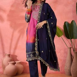 DIVASTRI Women Bandhani Printed Kurta with Trouser & Dupatta-picture-24