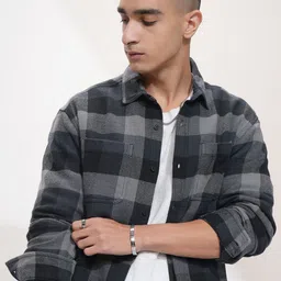 HIGHLANDER Men Relaxed Fit Spread Collar Buffalo Checked Cotton Casual Shirt-picture-38