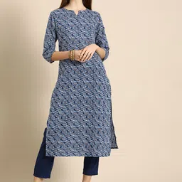 Anouk Women Blue Printed Regular Pure Cotton Kurta with Trousers-picture-14