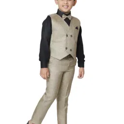 Pro-Ethic Style Developer Kids Beige & Black Solid Full Sleeves Shirt, Waistcoat, Pants with Bow image 3