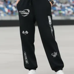 Bewakoof Women Jet Black Typography Print Joggers-image-40