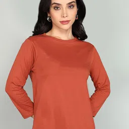 The Roadster Lifestyle Co. Women Solid Round Neck Pure Cotton T-shirt-image-33