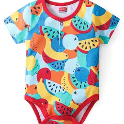 Babyhug 100% Cotton Knit Half Sleeves Onesie With Fruits Print - Blue-picture-25