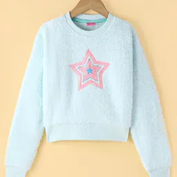 Wingsfield Full Sleeves Sequin Star Embellished  Textured Sweatshirt - Sky Blue-picture-28