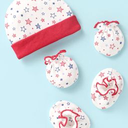 Ben Benny Interlock Knit Cap Mittens & Booties Set with Star Print White - Diameter 10.5 cm-picture-2