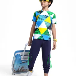 OLLINGTON ST. 100% Cotton Knit Half Sleeves Printed T-Shirt & Joggers Set - Multicolor & Navy Blue-image-41