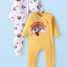 Babyhug Disney Interlock Knit Full Sleeves Sleep Suit with Minnie Mouse Graphics Pack of 2 - Yellow & White-picture-29