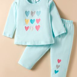 Tango Single Jersey Knit Full Sleeves Heart Printed T-Shirt & Pant Set - Light Blue-picture-16