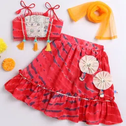 Many Frocks & georgette sleeveless tie and dye embroidered Navratri lengha choli dupaatta set- red-image-45