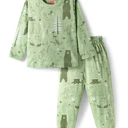 Babyhug Cotton Knit Full Sleeves Co-ords Night Suit with Jungle Theme Print - Light Green-picture-18