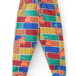 Babyhug Interlock Cotton Knit Striped Bootie Leggings Fruit Print Pack of 3 - Blue & Red image 4