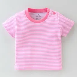 Child World Cotton Interlock Knit Heart Embroidered Dungaree Style Romper with Half Sleeves Inner Tee - Pink image 4