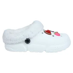 Yellow Bee Fruits & Girl Applique Detailed Perforated Plush Line Detailed Clogs - White image 5