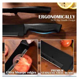 JD FRESH 4 PC Stainless Steel Kitchen Knife Set with Protective Covers For Chopping Vegetables & Fruits (Black) image 4