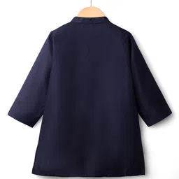 Babyhug Cotton Woven Full Sleeves Solid Kurta Payjama Set with Sequined Embroidered Nehru Jacket - Navy Blue & Red image 5