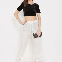 Clora Creation Women Cream-Coloured Hem Design Wide Leg Palazzos image 5