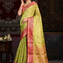 Mimosa Green Woven Saree With Unstitched Blouse-picture-24