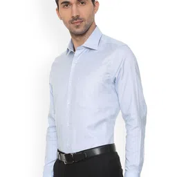 Louis Philippe Permapress Men Blue Regular Fit Self Design Formal Shirt image 2