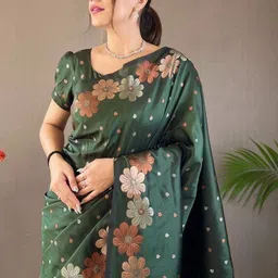 Aman's Impero Floral Woven Design Zari Saree image 2