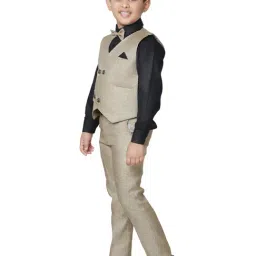 Pro-Ethic Style Developer Kids Beige & Black Solid Full Sleeves Shirt, Waistcoat, Pants with Bow image 4