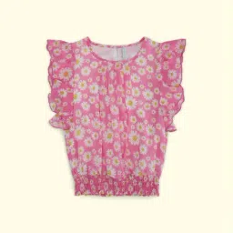 Pantaloons Junior Pink & White Cotton Floral Print Top-picture-14