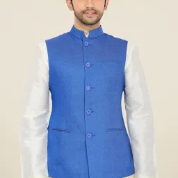 Manyavar Blue Textured Ethnic Waistcoat image 1