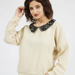 Athena Women Solid Embellished Pullover Sweatshirt-picture-38